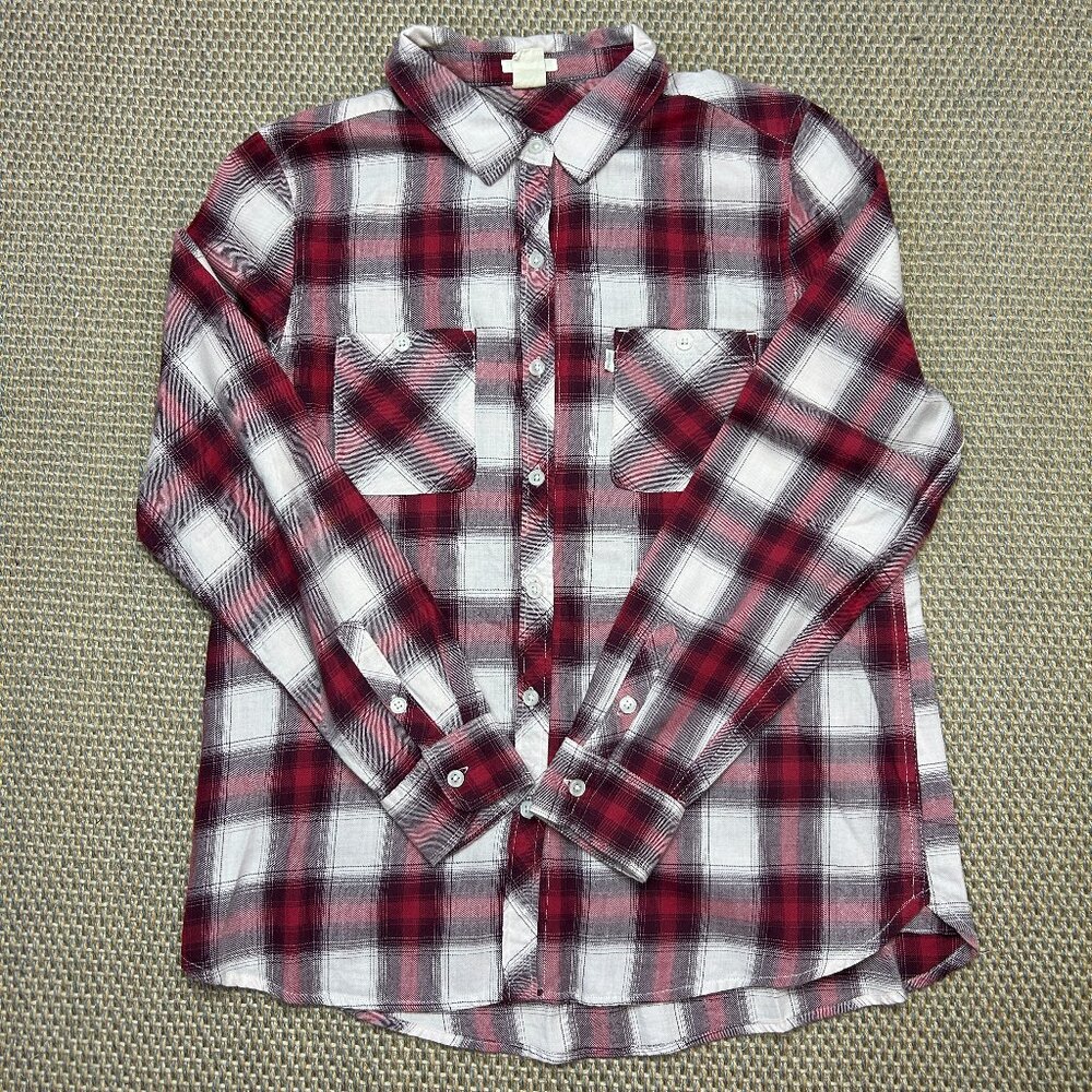 Levi’s Flannel Shirt Women’s Red & White Plaid Button Down 100% Cotton